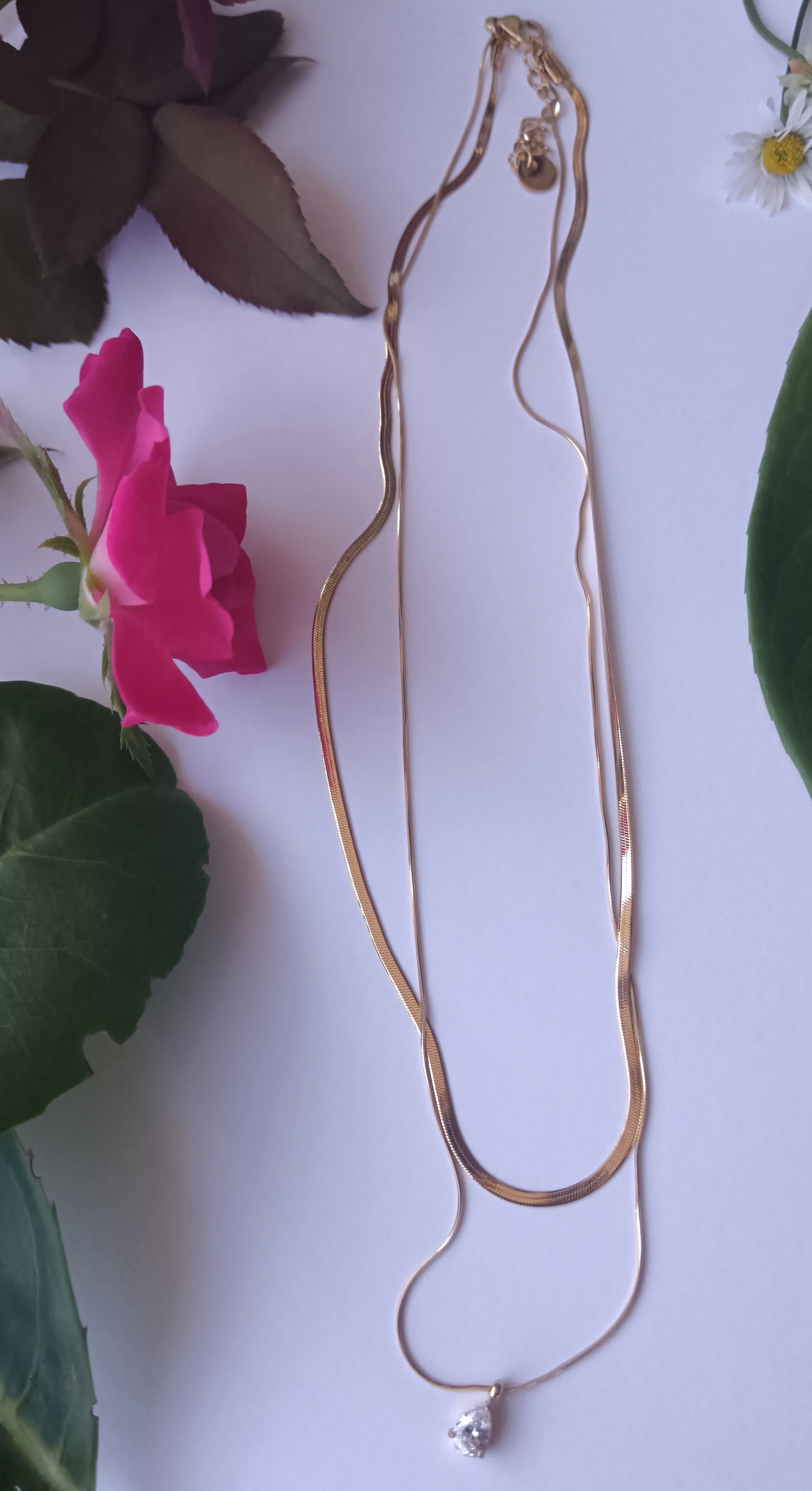 Collana doppia con cristallo a goccia