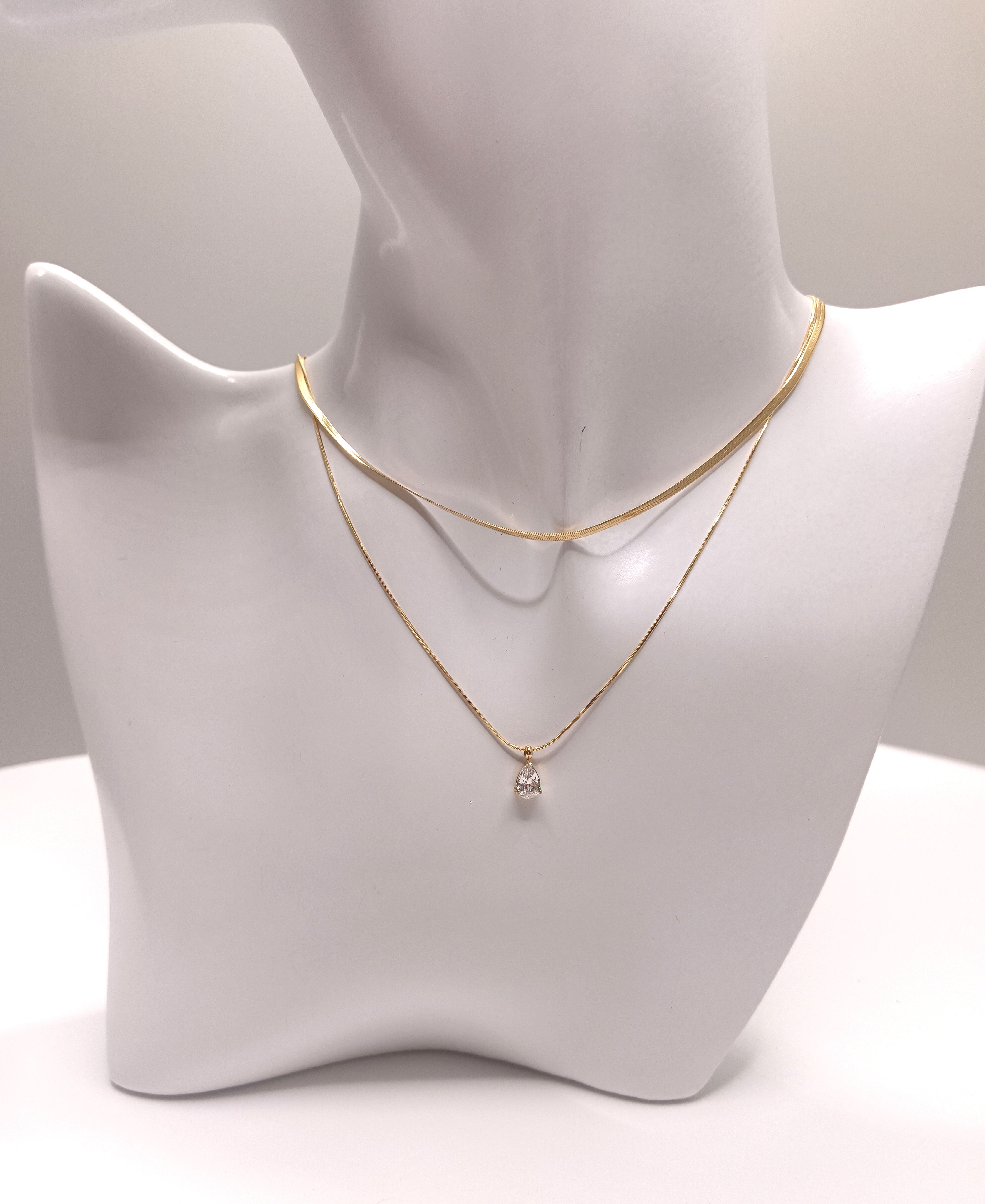 Collana doppia con cristallo a goccia