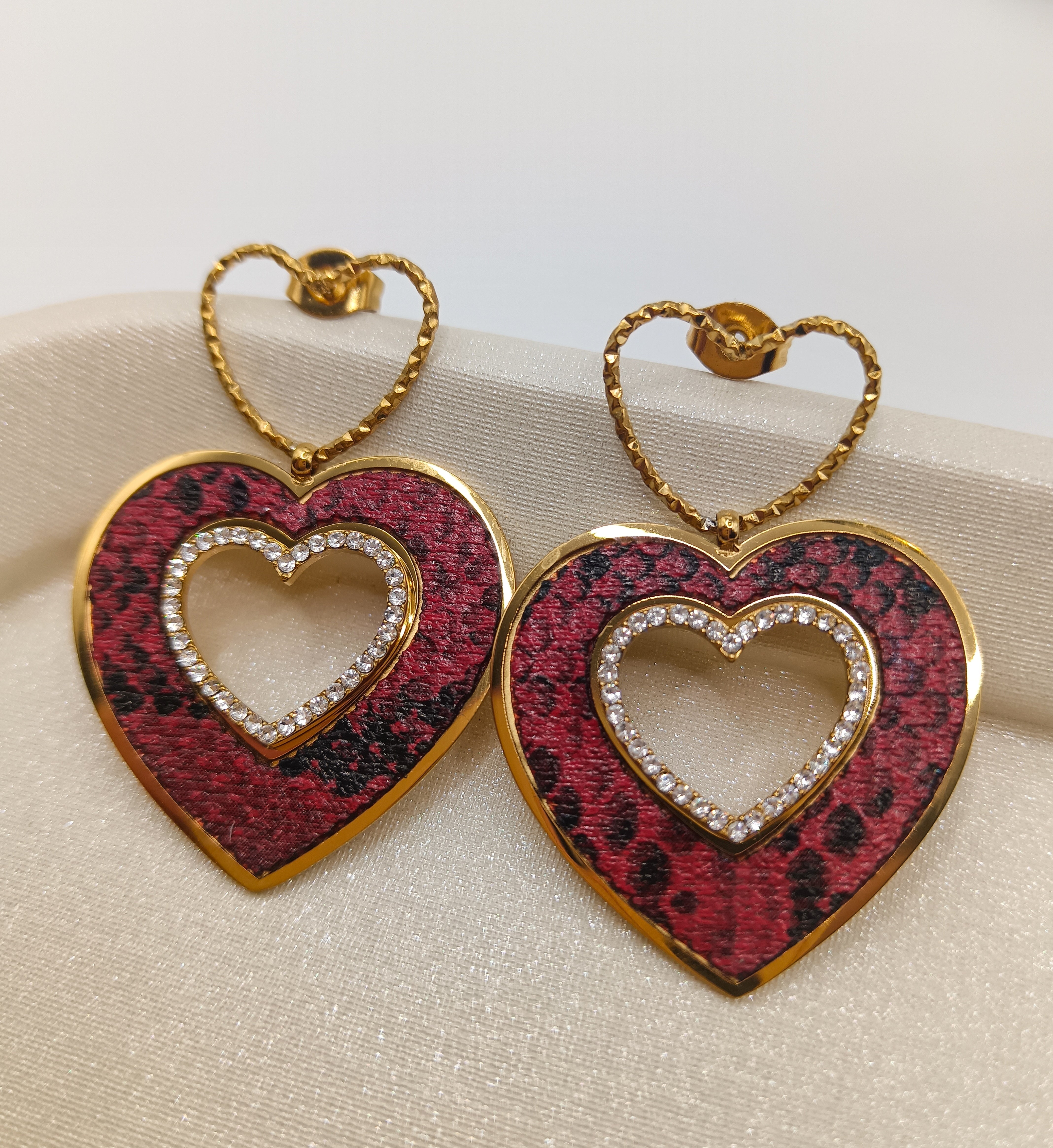 Orecchini Cuore Animalier con Zirconi